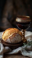 Symbols of communion wine and bread