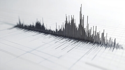 Seismograph displaying seismic vibrations with intense needle oscillations on a data sheet