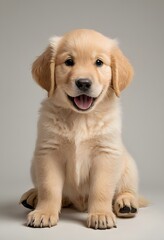 Adorable Golden Retriever Puppy Sitting and Smiling on White Background