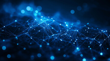 Futuristic glowing blue digital network background featuring interconnected lights on a dark space, perfect for technology, innovation, and data-driven design concepts