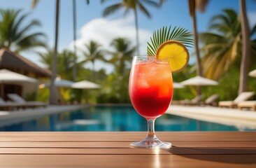 Tropical fruit cocktail next to the pool