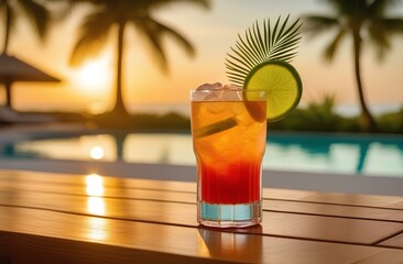 Tropical fruit cocktail next to the pool