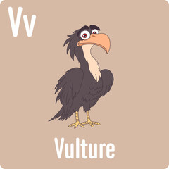 Cartoon vulture standing against a solid background. The text 'Vulture' and the letter 'V' are also present in the image.