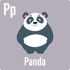 Illustration of a panda with uppercase and lowercase letter P. 
