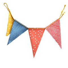 Fototapeta premium Festive Party Bunting Triangles Yellow Blue Coral Dots Stars,