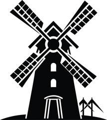 windmill black and white silhouette vector design