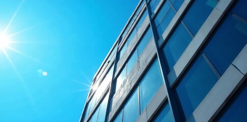 Close up of modern skyscraper facade against blue sky, building, urban, blue sky