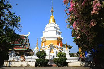 Ancient chedi pagoda or antique old stupa for thai people travelers travel visit and respect...