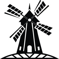 windmill black and white silhouette vector design
