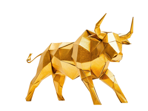 Isolated Golden Origami Bull Sculpture - Powered by Adobe