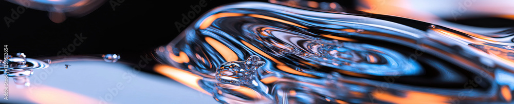 Poster abstract image of liquid with swirling patterns and bubbles