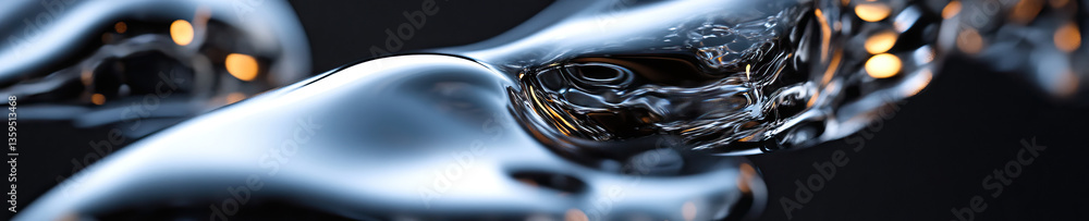 Poster abstract metallic liquid forms with bokeh