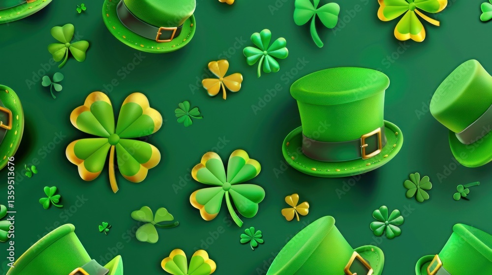 Poster a seamless st. patrick's day pattern with shamrocks and leprechaun hats.