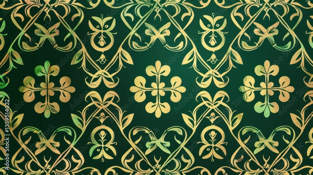 Aufkleber a repeating pattern with green shamrocks and celtic designs for st. patrick's day.