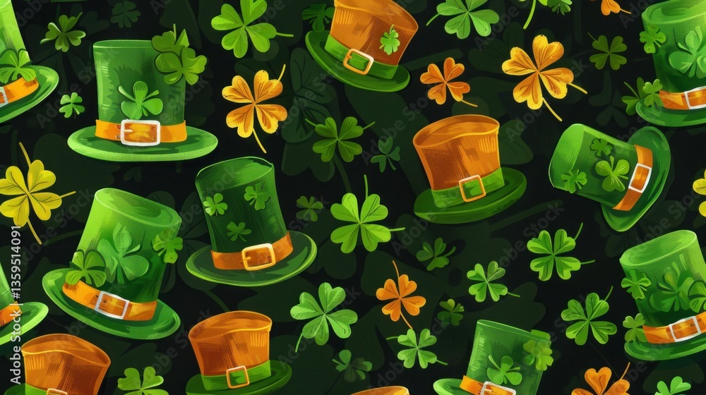 Poster a seamless st. patrick's day pattern with shamrocks and leprechaun hats.
