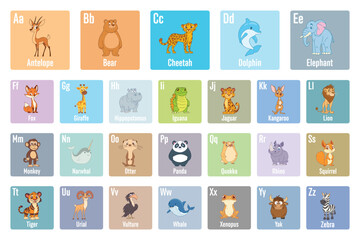 Animal alphabet cards set clipart design illustration
