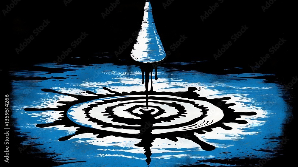 Poster a detailed illustration of a cone dripping into a circular pattern
