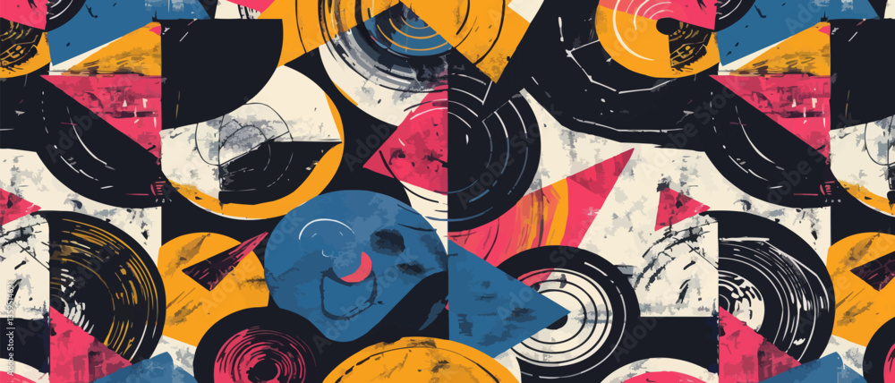 Poster ambient music abstract geometric vector seamless pattern retro with texture