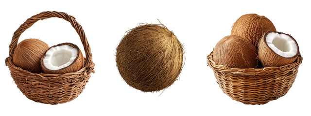 Coconut in the basket on transparent background