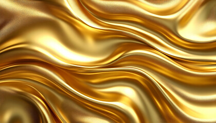 Shimmering golden fabric waves flowing gracefully, creating a luxurious and elegant backdrop
