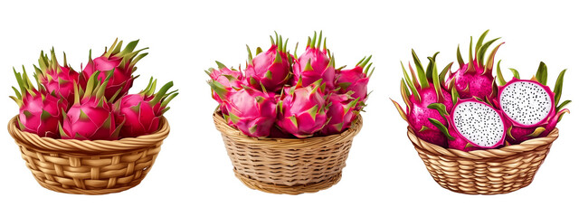Dragon fruit in the basket on transparent background