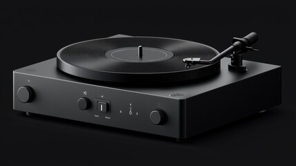 Fototapeta premium Modern black turntable with stylus on a minimalist black background