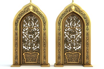 3D Twin Golden Gates with Kufic Script and Floral Motifs