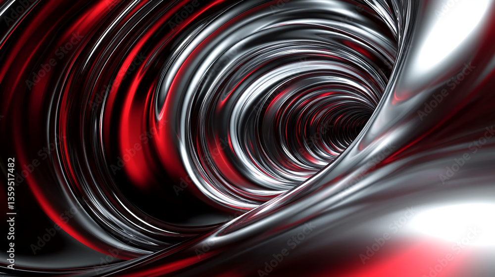 Aufkleber abstract image of swirling metallic red and silver forms creating a tunnel effect, showcasing depth 