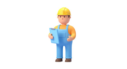 Isolated Construction Worker with Hard Hat and Clipboard for Inspection