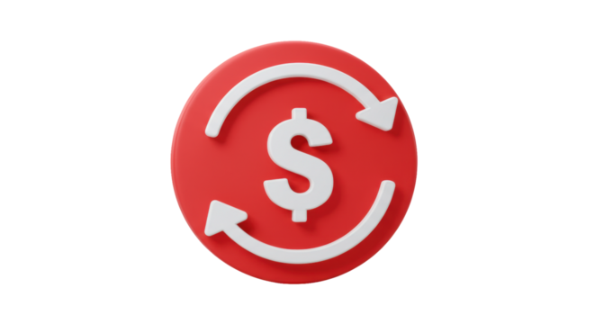 Isolated Red Circle with White Dollar Sign and Rotating Arrows