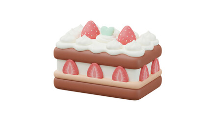 Isolated Strawberry Cake with Cream and Chocolate Layers