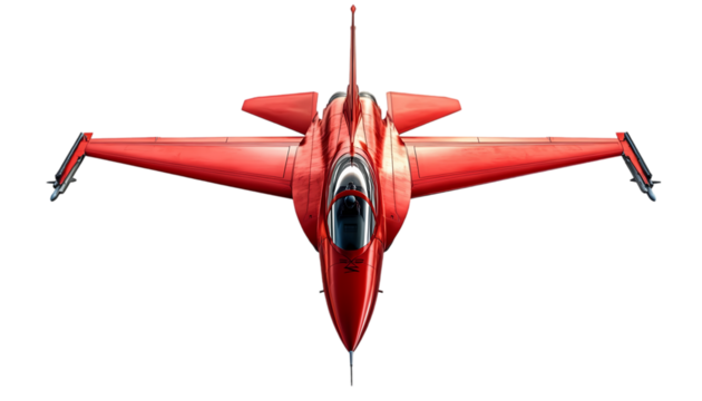 Red Fighter Jet Top View  Air Force isolated on transparent background