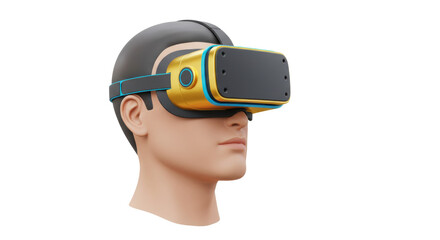 Isolated Man Wearing Virtual Reality Headset for Immersive Experience