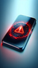 Modern smartphone with a red danger sign on the screen. Error, digital connection failure
