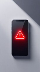 Modern smartphone with a red danger sign on the screen. Error, digital connection failure