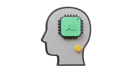 Isolated Conceptual 3D Rendering of a Head Profile with AI Chip