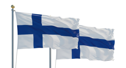 Isolated Two Finnish Flags Waving - National Pride