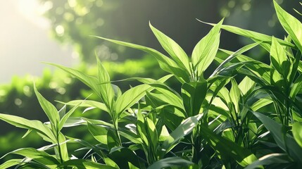 Obraz premium Lush Tropical Greenery Sunlight on Vibrant Green Leaves