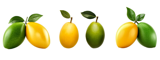 Obraz premium Bunch of green and yellow mangoes on transparent background