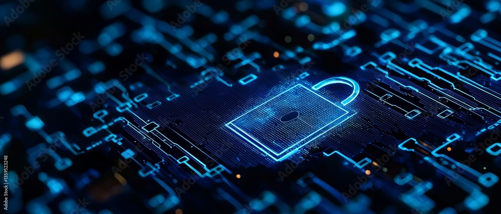 Poster cybersecurity with data protection incident response concept. digital security concept with a lock o