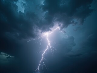 Lightning bolt cutting through storm clouds