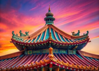 Fototapeta premium Elista Kalmykia Buddhist Pagoda Seven Days Roof Architecture Elephants Heads April 2019