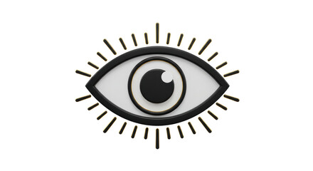 Isolated Black and White Mystical Eye with Radiating Rays