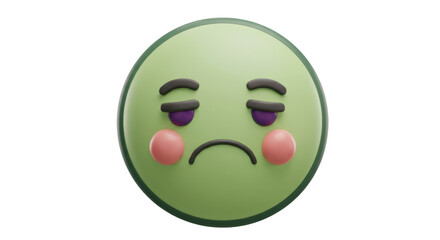 Isolated Sad Green Emoji with Drooping Eyes and Rosy Cheeks