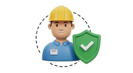 Isolated Construction Worker with Checkmark Shield