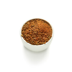 Bowl of fresh aromatic spice on white background