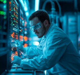 Fototapeta premium High output concept. Scientist manipulating equipment in a high-tech lab environment.