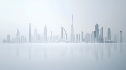 Obraz premium Clean white-background view of Dubai cityscape, iconic buildings like Burj Al Arab and skyscrapers, sharp focus, modern and elegant framing, medium shot. 