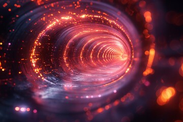 Obraz premium Abstract vibrant tunnel with glowing particles, creating a mesmerizing sense of depth and motion.