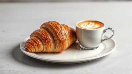 "Golden Croissant and Latte Art Morning Bliss
